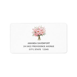 Pretty Pink Peony Flower Bouquet Address Label