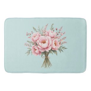 Pretty Pink Peony Flower Bouquet Bath Mat
