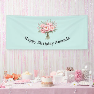 Pretty Pink Peony Flower Bouquet Birthday Banner