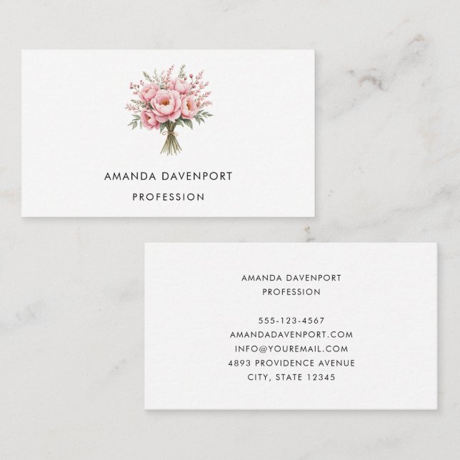 Pretty Pink Peony Flower Bouquet Business Card (Front/Back)