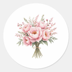 Pretty Pink Peony Flower Bouquet Classic Round Sticker