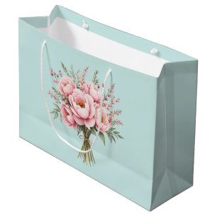 Pretty Pink Peony Flower Bouquet Large Gift Bag