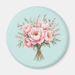 Pretty Pink Peony Flower Bouquet Magnet