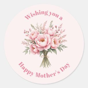 Pretty Pink Peony Flower Bouquet Mother's Day Classic Round Sticker