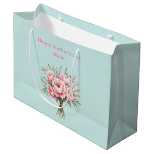 Pretty Pink Peony Flower Bouquet Mother's Day Large Gift Bag