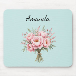 Pretty Pink Peony Flower Bouquet Mouse Mat