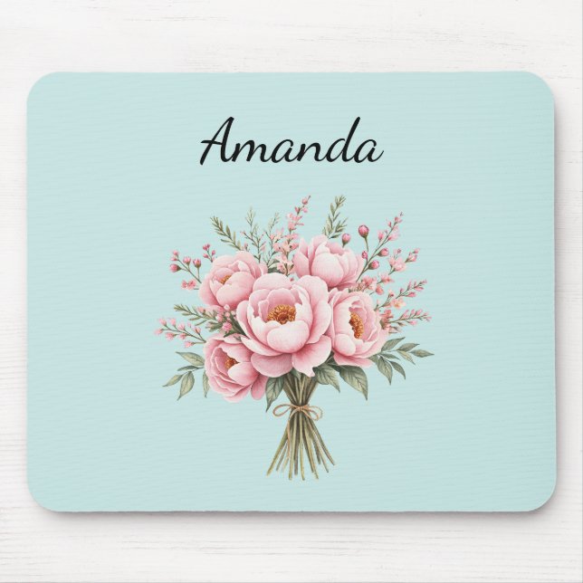 Pretty Pink Peony Flower Bouquet Mouse Mat (Front)