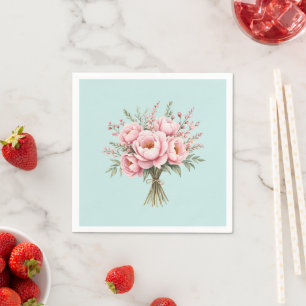 Pretty Pink Peony Flower Bouquet Napkin