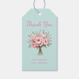 Pretty Pink Peony Flower Bouquet Party Thank You Gift Tags