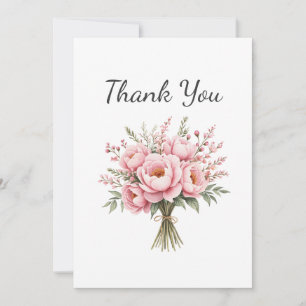 Pretty Pink Peony Flower Bouquet Thank You Card