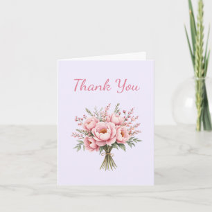 Pretty Pink Peony Flower Bouquet Thank You Card