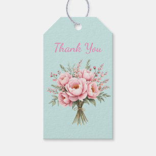 Pretty Pink Peony Flower Bouquet Thank You Gift Tags