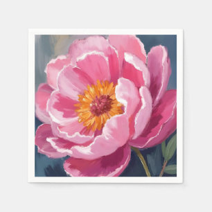 Pretty Pink Peony Flower Painting Watercolor Napkin