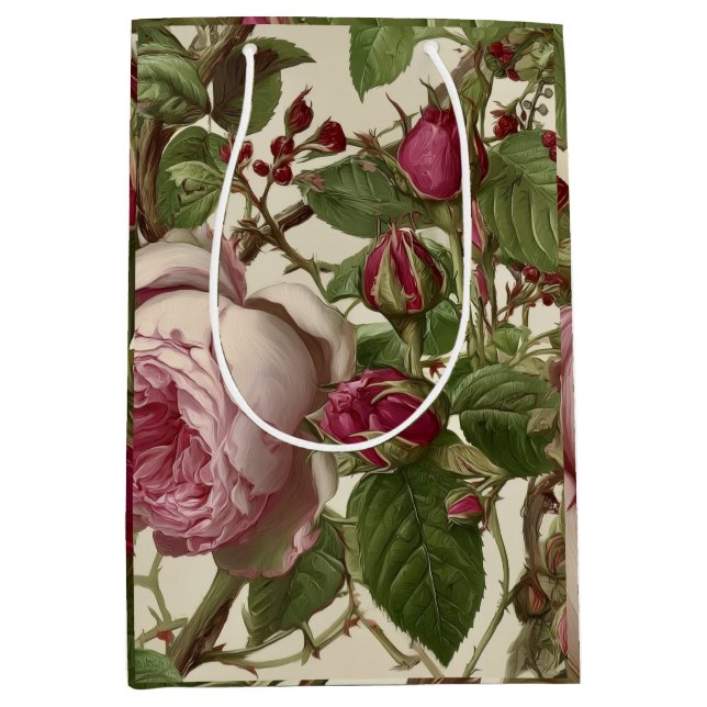 Pretty Pink Peony Flowers Medium Gift Bag (Front)