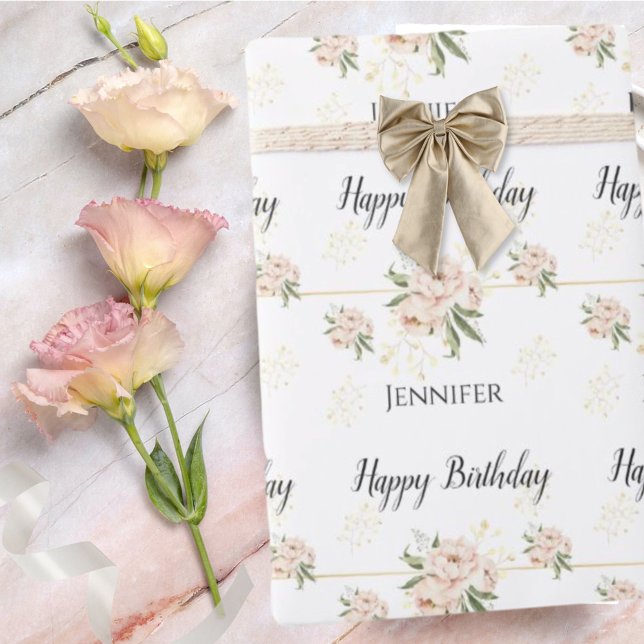 Pretty Pink Peony Happy Birthday Wrapping Paper (Creator Uploaded)