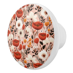 Pretty Pink Peony Vintage Floral Pattern Ceramic Knob