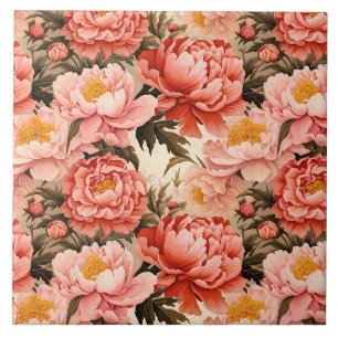 Pretty Pink Peony Vintage Floral Pattern Tile