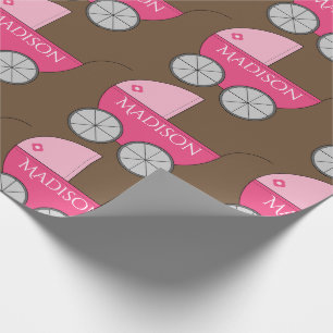 Pretty Pink Personalised Baby Carriage Wrapping Paper