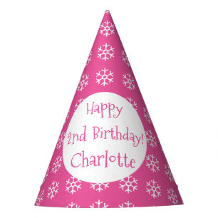 Pretty Pink Personalised Snowflake Winter Birthday Party Hat