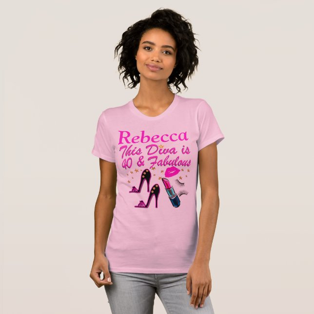 PRETTY PINK PERSONALIZED 40 AND FABULOUS T SHIRT (Front Full)