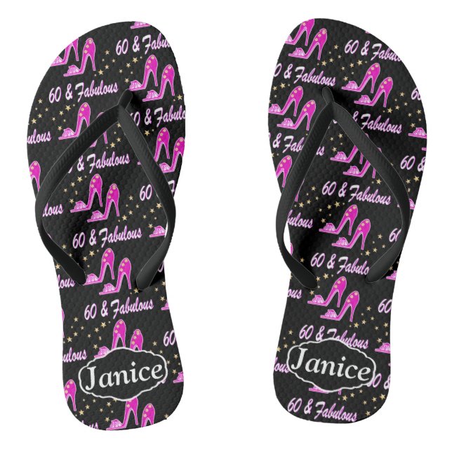 PRETTY PINK PERSONALIZED 60 & FABULOUS FLIP FLOPS (Footbed)