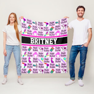 PRETTY PINK PERSONALIZED HAIR STYLIST FLEECE BLANKET