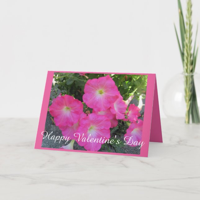 Pretty Pink Petunia Photo Valentine's Day Holiday Card (Front)