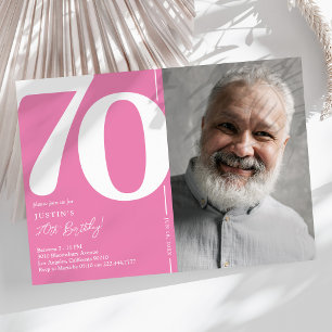 Pretty Pink Photo 70th Birthday Invitation