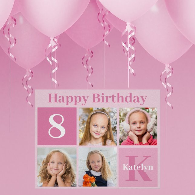 Pretty Pink Photo Collage Custom Birthday Party Poster (Creator Uploaded)