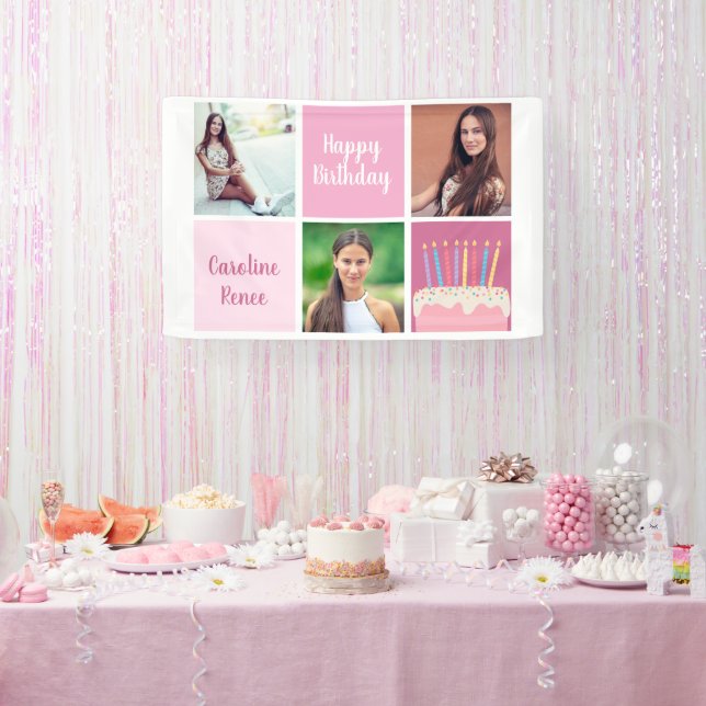 Pretty Pink Photo Collage Women's Birthday Party Banner (Party)