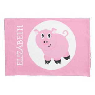 Pretty Pink Pig Kids Personalised Piggy Pattern Pillowcase
