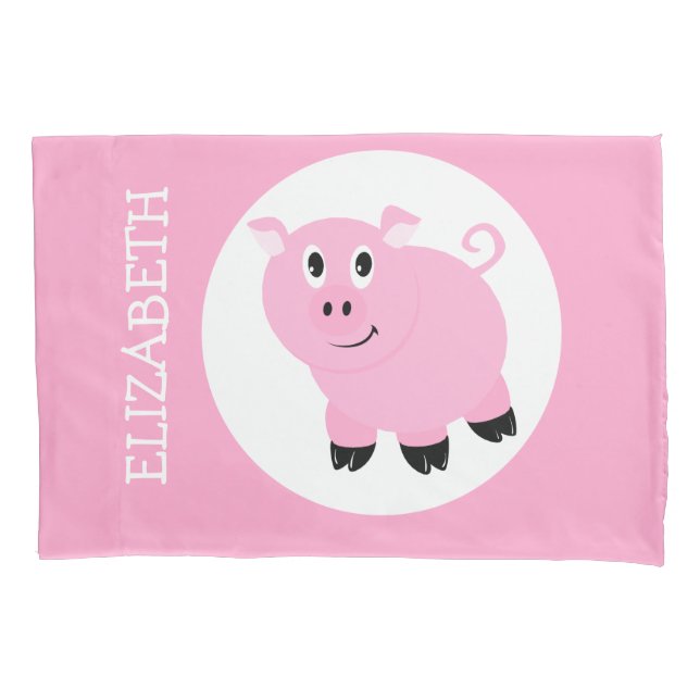 Pretty Pink Pig Kids Personalised Piggy Pattern Pillowcase (Front)