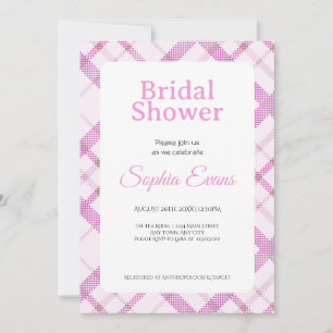 Pretty Pink Plaid Border White Bridal Shower Invitation