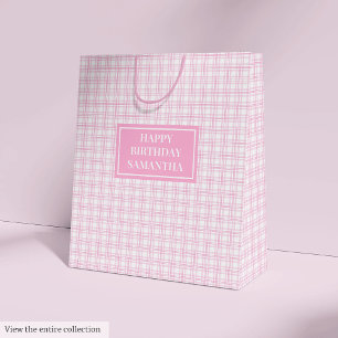 Pretty Pink Plaid Gift Bag Custom Name Gift Bag