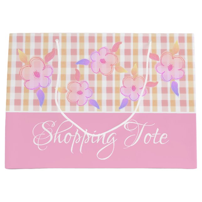 Pretty Pink Plaid Large Gift Bag (Front)