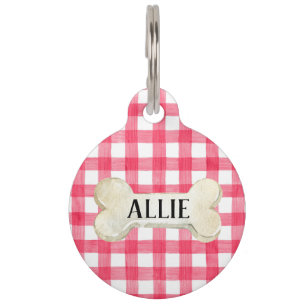 Pretty Pink Plaid Personalised Dog Pet Tag