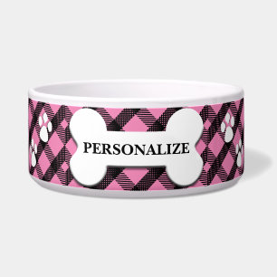 Pretty Pink Plaid - Pet Bowl 