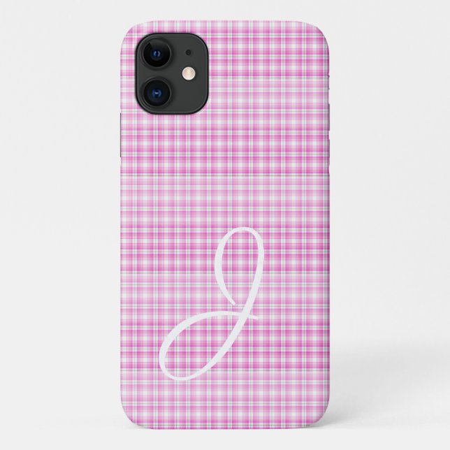 Pretty Pink Plaid with Monogram iPhone case (Back)