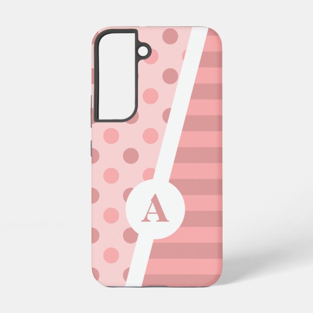 Pretty Pink Polka Dot and Stripe Pattern Samsung Galaxy S22 Case (Back)