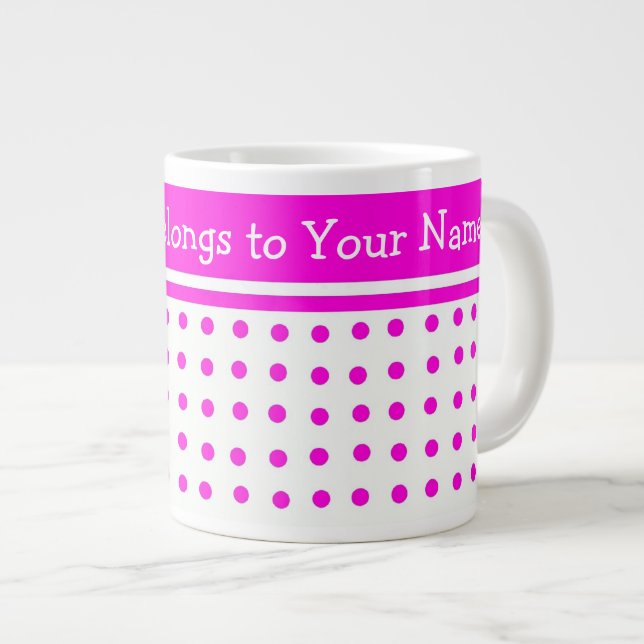 Pretty Pink Polka Dot Jumbo Mug to Customize (Front Right)