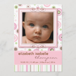 Pretty Pink Polka Dot & Stripes Baby Announcement