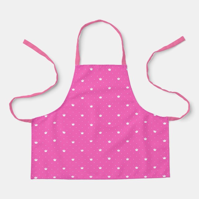 Pretty Pink, Polka Dots and Crowns Kids Apron (Front)
