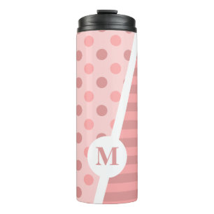 Pretty Pink Polka Dots and Stripes: Monogram Thermal Tumbler