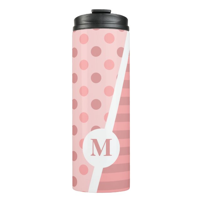 Pretty Pink Polka Dots and Stripes: Monogram Thermal Tumbler (Front)