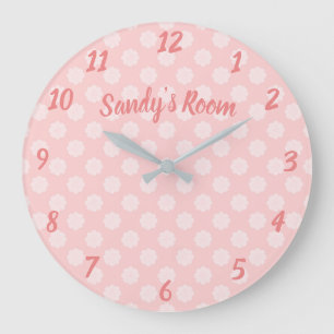 Pretty Pink Polka Dots Cute Girly Nursery Large Clock
