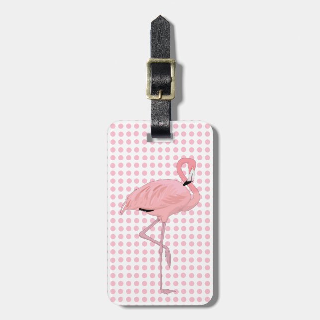Pretty Pink Polka Dots & Flamingo Custom Luggage Tag (Front Vertical)
