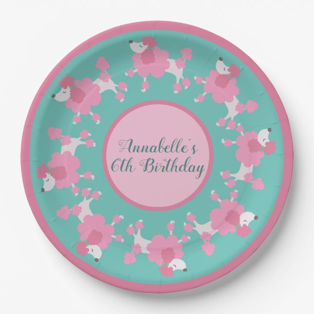 Pretty Pink Poodle Party Personalise Paper Plate (Front)
