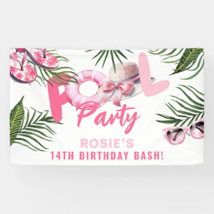 Pretty Pink Pool Party Girl Birthday Banner
