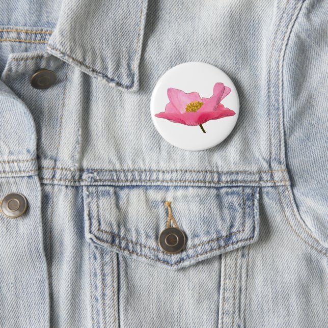 Pretty Pink Poppy 6 Cm Round Badge (In Situ)