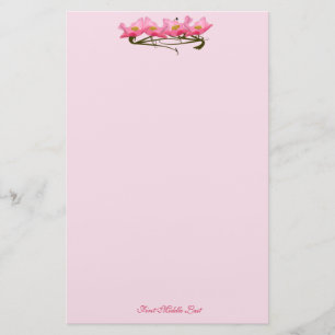 Pretty Pink Poppy Flowers Border Photo Custom Stationery